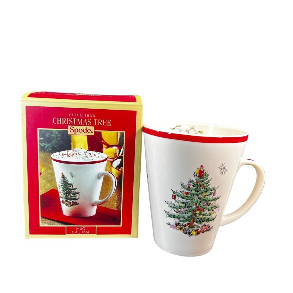 Spode Christmas Tree Red Trim Handle Mug 14 oz Holiday Original Box 4.5" - Picture 1 of 9